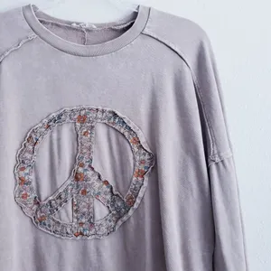 Easel Peace Floral Bohemian Long Sleeve Scoop Sweater thumbnail 3