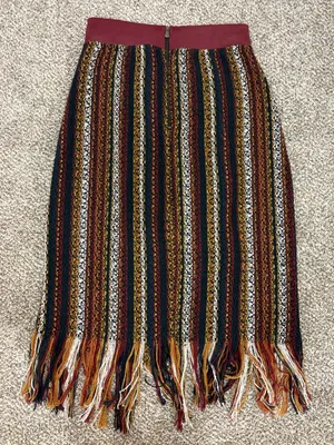 Zara Burgundy Waist Striped Fringe Midi Skirt thumbnail 5