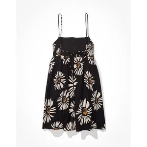 American Eagle Cami Mini Dress Womens XS Black Floral Smocked Daisy Boho Y2K 90s thumbnail 5