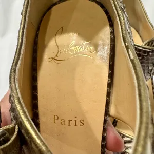 Christian Louboutin Roccia Python Double Buckle Metallic Pin Heel Sandals 39 thumbnail 3