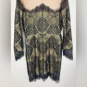 For Love & Lemons Grace Dress in Black Nude Mesh Lace size Medium $285 thumbnail 9