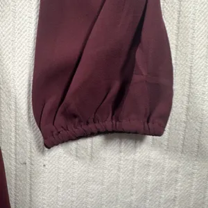 LOFT Womens Medium Burgundy Blouse Tie Front Long Sleeve Peplum Top thumbnail 7