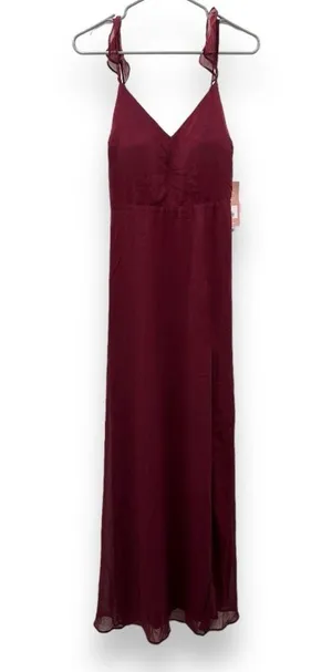 Birdy Grey Doris Chiffon Ruffle Sleeveless Bridesmaid Dress in Cabernet Sz S NEW thumbnail 1