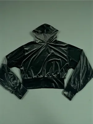Express Velvet Cropped Hoodie Dark Green‎ Size XS thumbnail 3