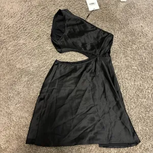Hello Molly Satin One Shoulder Mini Dress Black NWT thumbnail 3