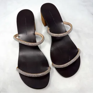 Giuseppe Zanotti Suede Rhinestone Minimalist Mule Sandal Heels Brown 40 thumbnail 4