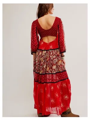 Free People Bali Laurel Maxi Dress Size Small NWT Red Combo thumbnail 3