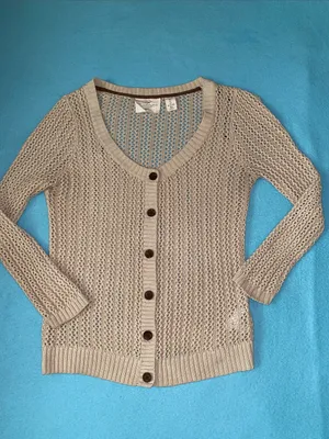 L.O.G.G + H&M Open-weave crocheted cardigan button v-neck long sleeve NEW size L thumbnail 2