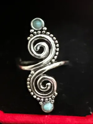 Women’s Stainless Steel Silver Faux Turquoise Embellished Ring Size 8 thumbnail 2