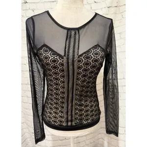 Residents On Sexy Stretch Mesh Long Sleeves Lace Corset Top Black Size Small thumbnail 2