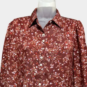 Ann Taylor‎ Floral Button Down Blouse Womens SP Red Excellent Long Sleeve Petite thumbnail 2