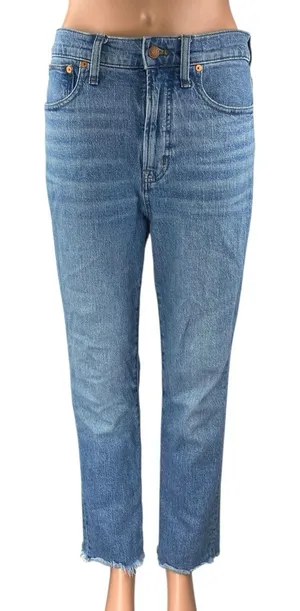 Madewell Perfect Vintage Blue High Waist Frayed Crop Straight Leg Denim Jeans 27 thumbnail 1