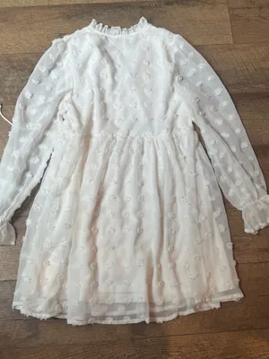 SHEIN White Swiss Dot Tie-Front Long Sleeve Mini Dress thumbnail 3