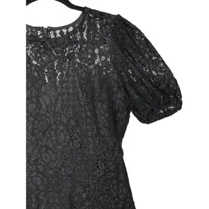 Lulus Not a Secret Black Lace Puff Sleeve Mini Dress Sz Large Lined‎ Business thumbnail 2