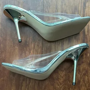 NEW Good American Emma Clear Stiletto Mule Heels Womens Open Square Toe 9 thumbnail 5