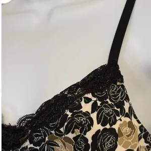 WHITE HOUSE BLACK MARKET Rose Floral Lace Trim Camisole Tank Top Black Tan EUC M thumbnail 4