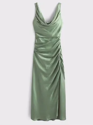 Abercrombie & Fitch A&F Satin Cowl Neck Draped Maci Dress Lush Green XL NEW $140 thumbnail 6