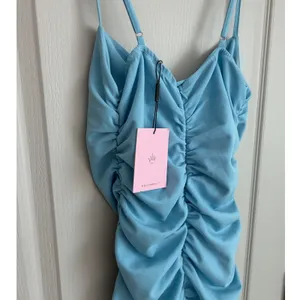 Hello Molly Blue Ruched Mini Dress Cowl Neck‎ Ruffle Hem A04200HM Womens 8 NWT thumbnail 12