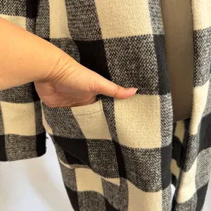 Buffalo Plaid Open Front Cardigan Coat Black‎ White Womens Large Office Preppy thumbnail 5