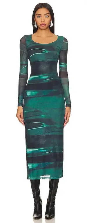 REMI x REVOLVE Nicole Dress Long Sleeve Mesh Midi Side Slit Sz S NWT New thumbnail 1
