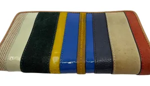 Tory Burch Striped Zip Continental Blue Leather Wallet thumbnail 1
