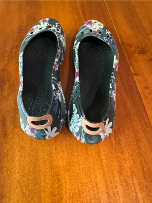 CROCS Floral Black Slip-On Flats with Pink & White Blooms thumbnail 2