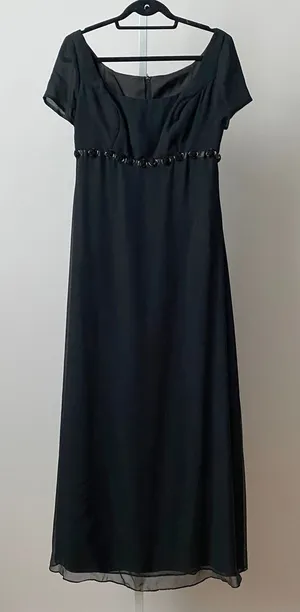 Jim Hjelm 12 Black Gown Rosette Empire Waist Chiffon Maxi Dress‎ Occasions Goth thumbnail 1