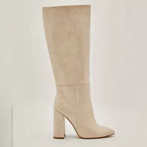 Nasty gal Faux Leather Croc Knee High Pointed Boots women’s boots size 37(6)US thumbnail 3