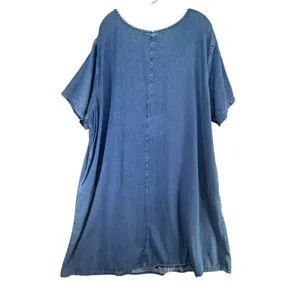 Vintage Embroidered Chambray Denim Dress Womens XXL Blue Floral Cottagecore Folk thumbnail 6