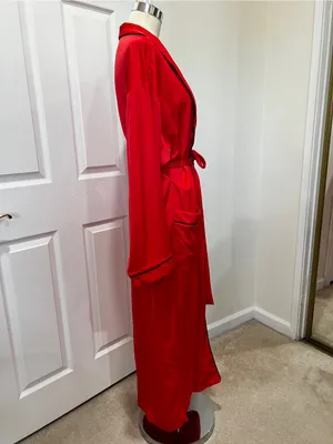 Fabletics Eco-satin Robe Strawberry Red With Black Trim With Pockets Size Medium thumbnail 12
