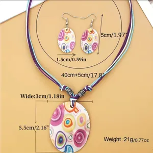 Natural Shell Necklace &‎ Earrings 3pcs Set Colorful Printed thumbnail 3