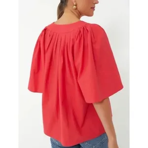 Pomander Place Tuckernuck‎ Finley Flutter Sleeve Notched Neck Pink Cotton Blouse thumbnail 3