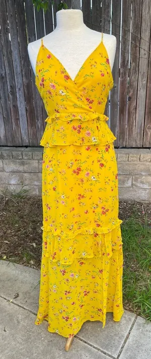 Lulus bohemian romantic floral maxi dress side slit ruffles cottagecore medium thumbnail 1