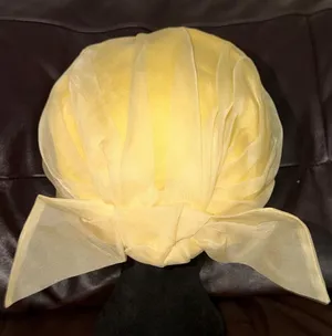 Vintage 1960s Yellow Turban Hat Pleated Mod Bow Back Union Made USA Retro Women thumbnail 1