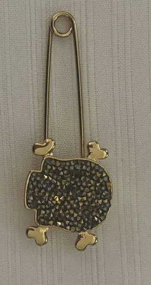 Gold-Tone Skull & Crossbones Crystal Safety Pin Brooch thumbnail 1