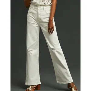 Pilcro Anthropologie Joey Straight Leg High Rise Jeans Distressed White 28 thumbnail 2