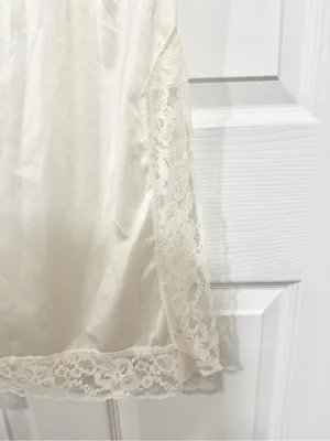 Vintage Lace Maxi Slip Skirt M 27/29 Ivory Lingerie w/ Split Made USA Coquette thumbnail 4