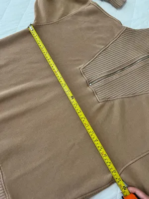 Aerie Camel Quarter Zip Pullover Sweatshirt Cozy Lounge Minimalist Athleisure M thumbnail 9