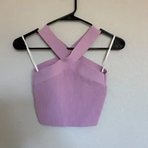 Babaton Sculpt Knit Criss Cross Tank Top Lavender Purple Ribbed Crop XS thumbnail 2
