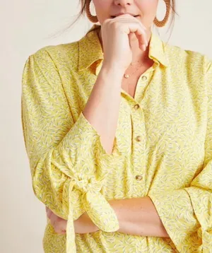 Maeve Anthropologie Blithe Button-Down Top size 12 Bow Detail Sleeve peasant thumbnail 1