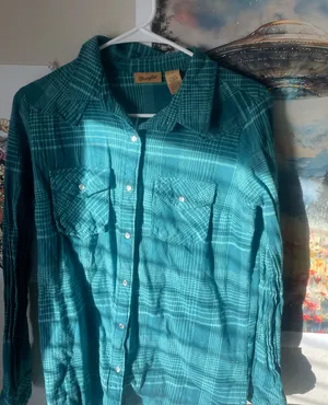 Pearl Snap Button-Up Wrangler Shirt Plaid Women’s Western Small thumbnail 1