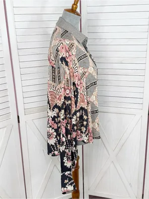 Free People Virgo Baby Floral Boho Oversized Button Up Shirt Black‎ Multi Medium thumbnail 5