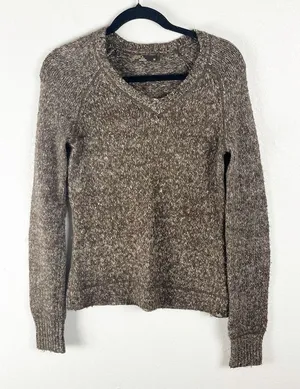 PRANA Brown Marled Long Sleeves V-Neck Knit Sweater Size Medium Cabin Neutral thumbnail 1
