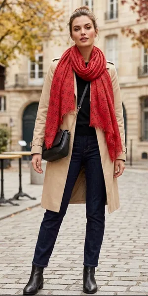 Echo Red Polka Dot Fringed Scarf thumbnail 1