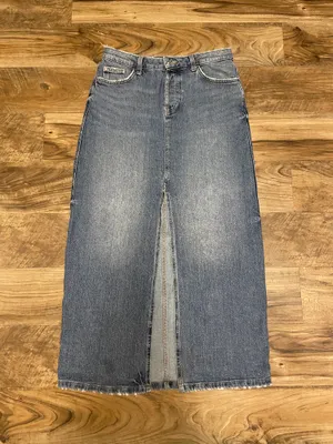 ZARA Denim High-Waist Blue Denim Maxi Skirt with Front Slit Jean Skirt Z1975 Size Med thumbnail 3