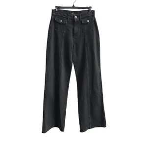 7 For All Mankind Lotta Jeans Womens 26 Black Wide Leg Patch Pocket Seamed Denim thumbnail 4