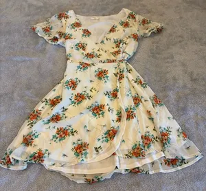 Women’s Altar’d State Floral Wrap Midi Dress in Ivory with Orange Blooms Size XS thumbnail 1