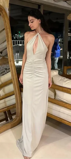 Zara dress gown fitted maxi bodycon Gray Halter formal evening wedding thumbnail 2