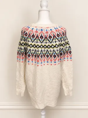 Aerie Fair Isle Oversized Tunic Sweater Women’s XS Ivory Nordic Knit Cowichan thumbnail 4