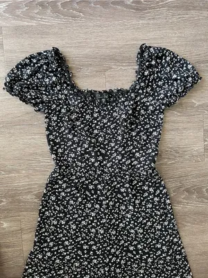 TRIXXI Black Floral Wide Leg Jumpsuit Puff Sleeve Smocked Back S thumbnail 7